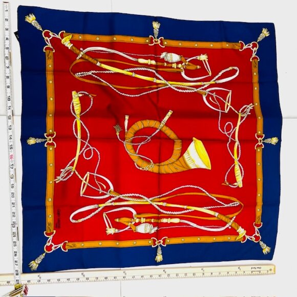 Unused-Roger Laurent Paris Scarf 29"x29"Burgendy blue brown Classic Perisian(29) - Picture 5 of 9